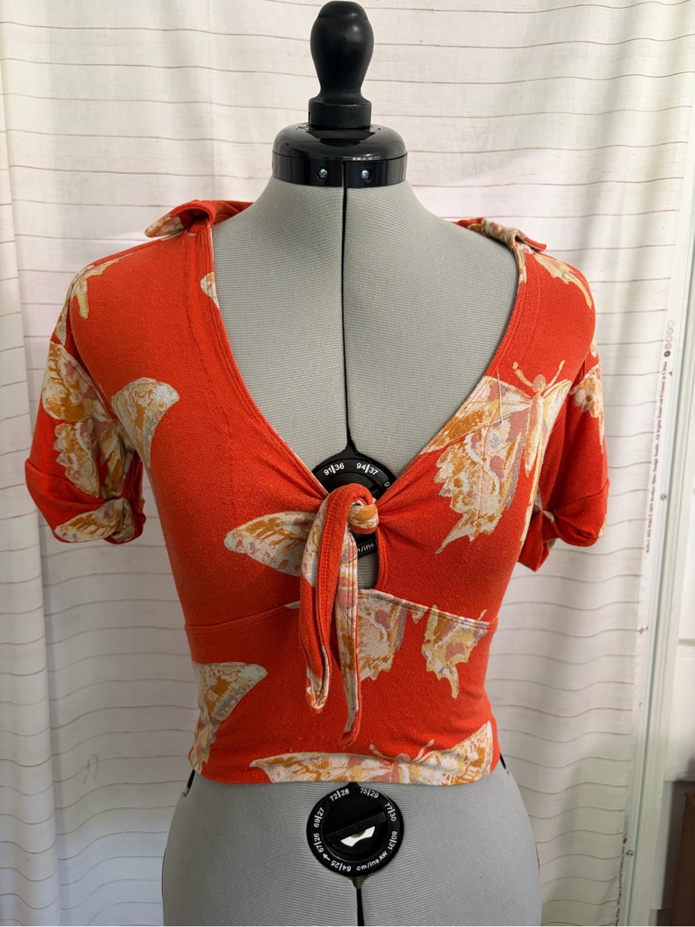 Free People Tie-Front Floral Crop Top - Orange